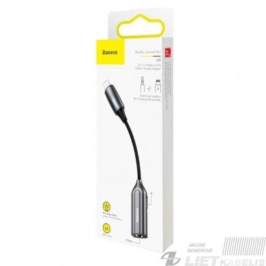 Adapteris IP Lightning kištukas - 3.5mm stereo lizdas, su krovimo galimybe BASEUS 2