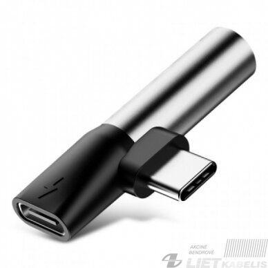 Adapteris USB C kištukas - 3.5mm stereo lizdas, su krovimo galimybe sidabrinis/juodas BASEUS 2