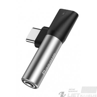 Adapteris USB C kištukas - 3.5mm stereo lizdas, su krovimo galimybe sidabrinis/juodas BASEUS