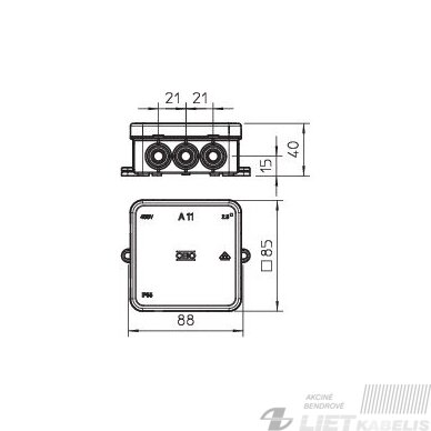 Dėžutė paskirstymo A11 (85x85x40) virštinkinė be halogenų ,IP55, OBO 2