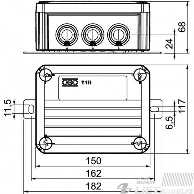 Dėžutė paskirstymo T100(150x116x67), virštinkinė be halogenų UV,  IP66, OBO 2