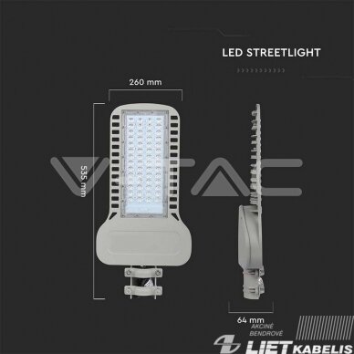 Gatvės šviestuvas LED 100W, 4000K, 13500Lm, pilkas, IP95, V-TAC 3