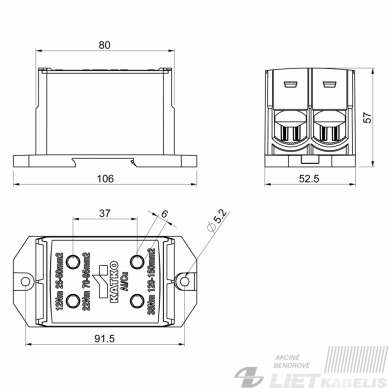 Gnybtas AL/Cu  4x(25-150)mm² mėlynas, Katko 2