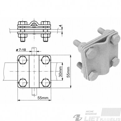 Jungt kryžm iki 30mm juostai ir vielai Rd10mm su plokštele