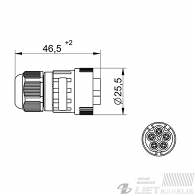 Jungtis kištukas (konektorius )WP5/M 4x0,5-2,5mm², IP68, TEKOX 2