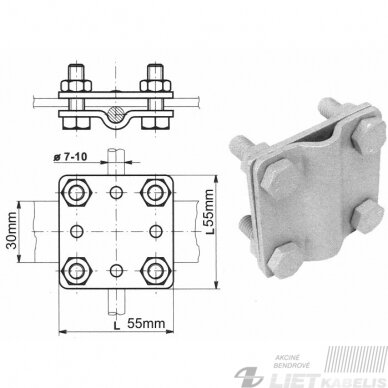 Jungtis kryžminė iki 30mm juostai ir vielai Rd10mm