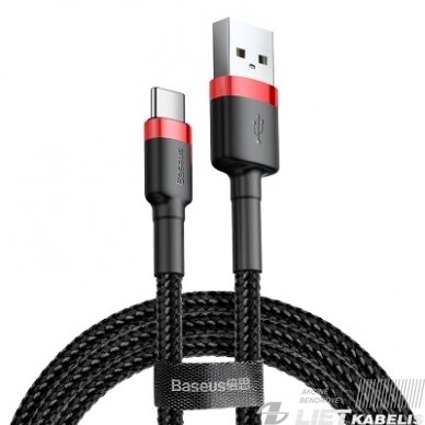 Kabelis USB2.0 A kištukas - USB C kištukas, 1.0m QC3.0 su nailoniniu šarvu raudonas/juodas BASEUS