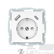 Kištukinis lizdas RP16-002-22su įžeminimu USB-A/USBA-C, baltas, QR1000, Vilma