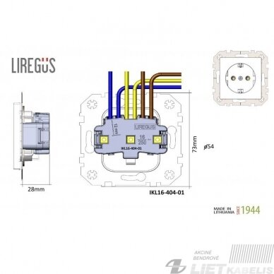 Kištukinis lizdas IKL 16-404-01 su įžeminimu be rėmelio, metalo spalva, Epsilon, Liregus 2