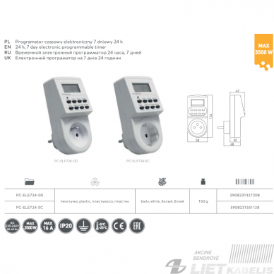 Laiko rėlė 7d. elektrinė PC-ELE724-SC GTV 2