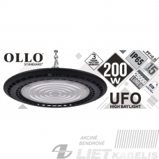 LED šviestuvas aukštų patalpų 200W,  4000K,  26000Lm,  90°, IP67, UFO, OLLO