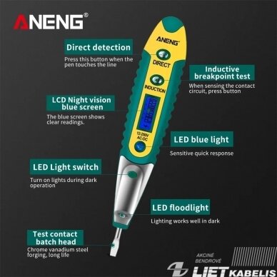 LED atsuktuvas-indikatorius AC-2, 12-220V, LCD, ANENG 2