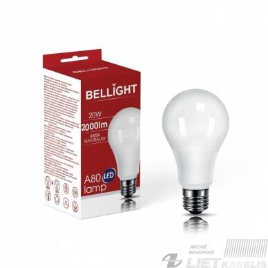 LED lempa 20W, 4000K, 2000lm, E27, A80, BELLIGHT