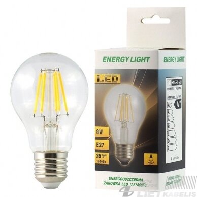 LED lempa filamentinė 8W, 3000K, E27, 230V, Energy light