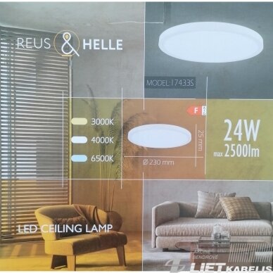 LED šviestuvas 24W,  3000-6500K, 2500lm, virštinkinis, apvalus, IP40, Reus&Helle 2