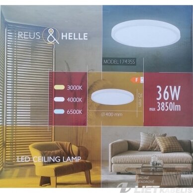 LED šviestuvas 36W, 3000-6500K, 3850lm, virštinkinis, apvalus, IP40, Reus&Helle 2