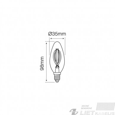 Lempa LED filamentinė  4W, E14,2700K, 488Lm žvakės formos, LEDline 2