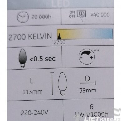 Lempa LED 6W, E14,  2700K,470lm, GE 2