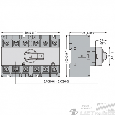 Perjungėjo CO I-0-II GAX5000 sistemos mechanizmas, kirtikliams GA016A...GA040A LOVATO 2