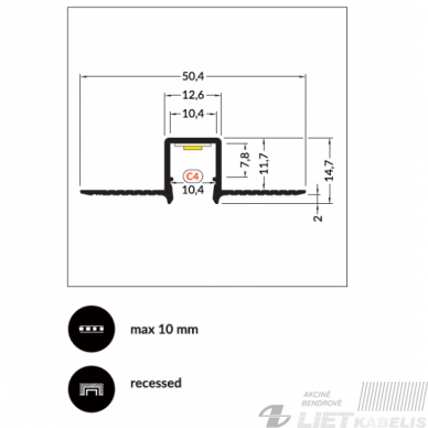 Profilis LED juostoms aliuminis  HIDE10 C4, priglaistomas, 2m, Topmet 2
