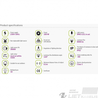 Prožektorius LED 100W, 4200K, 8280LM, IP65, STRUHM 3