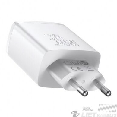 Sieninis įkrovikiklis 30W, 2xUSB+USB-C CQC3, greitas  įkrovimas, Baseus 3