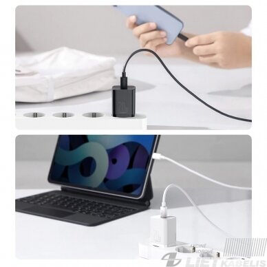 Sieninis įkrovikis Super Si 20W USB-C QC3.0, 1m laidas, baltas, Baseus 5