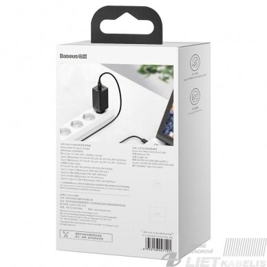 Sieninis įkroviklis GaN2 Pro65W USB+2xUSB-C+PD3.0, Baseus 4