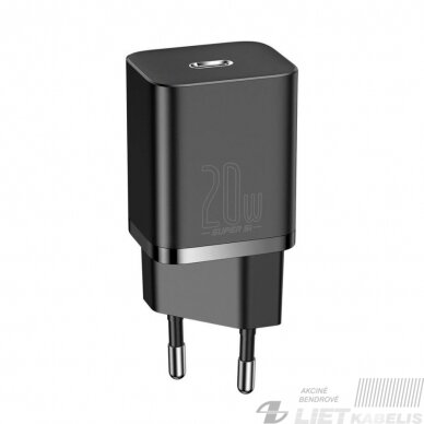 Sieninis įkroviklis Super Si 20W USB-C QC3.0 PD juodas, Baseus