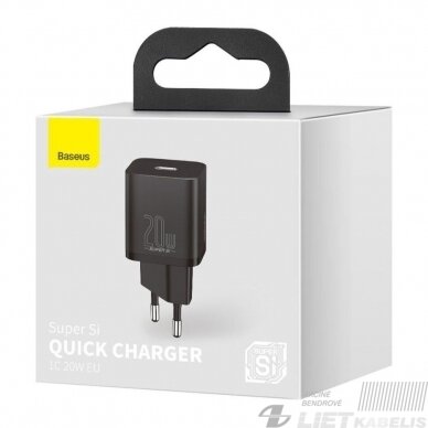 Sieninis įkroviklis Super Si 20W USB-C QC3.0 PD juodas, Baseus 2