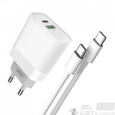 Sieninis įkroviklis USB+USB-C, 5V, 3A, greitas įkrovimas, XO 2