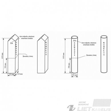 sStulpelis g/b kabelio trasos žymėjimo su užrašais "KABELIS" "NEKASTI" Nr.1 1450x100x100mm 3