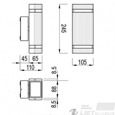 Šviestuvas tvirtinamas prie sienos, NESSA 2x50W, GU10, IP54  GTV 2